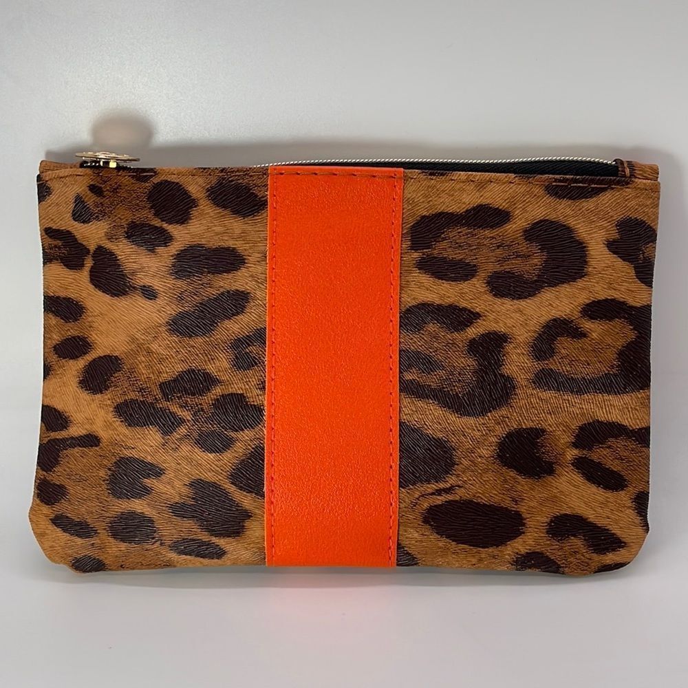 NWT IPSY Cheetah & Orange Stripe Limited Edition Cosmetic Bag